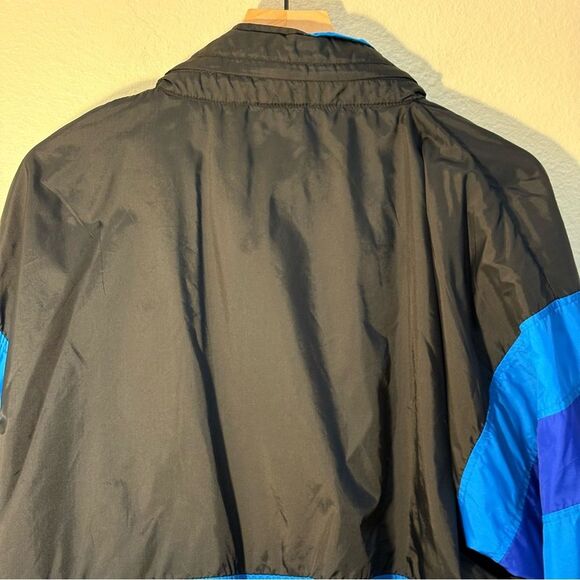 Cheetah Vintage Black Blue  Windbreaker Men L Full Zip Vinted Pockets Hood. - Picture 9 of 12